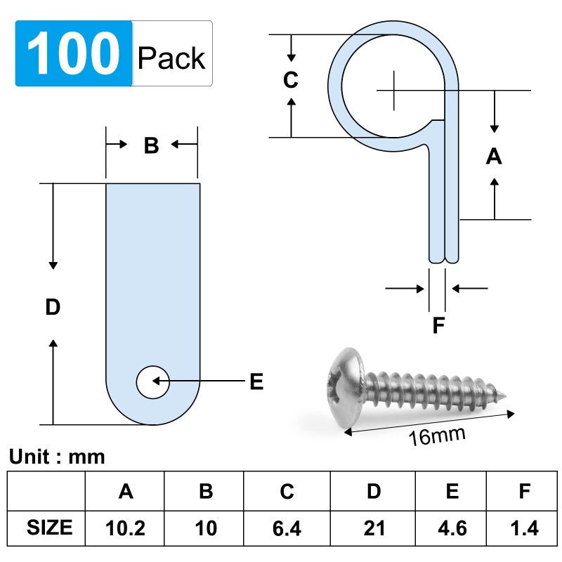 VIPMOON 100 Pcs 1/4 Inch R-Type Cable Clips Clamp Kit, Nylon Mounting Cord Fastener Clips with 100 Pack Screws for Indoor Outdoor Electrical Wire Management Organizer, White - Image 2